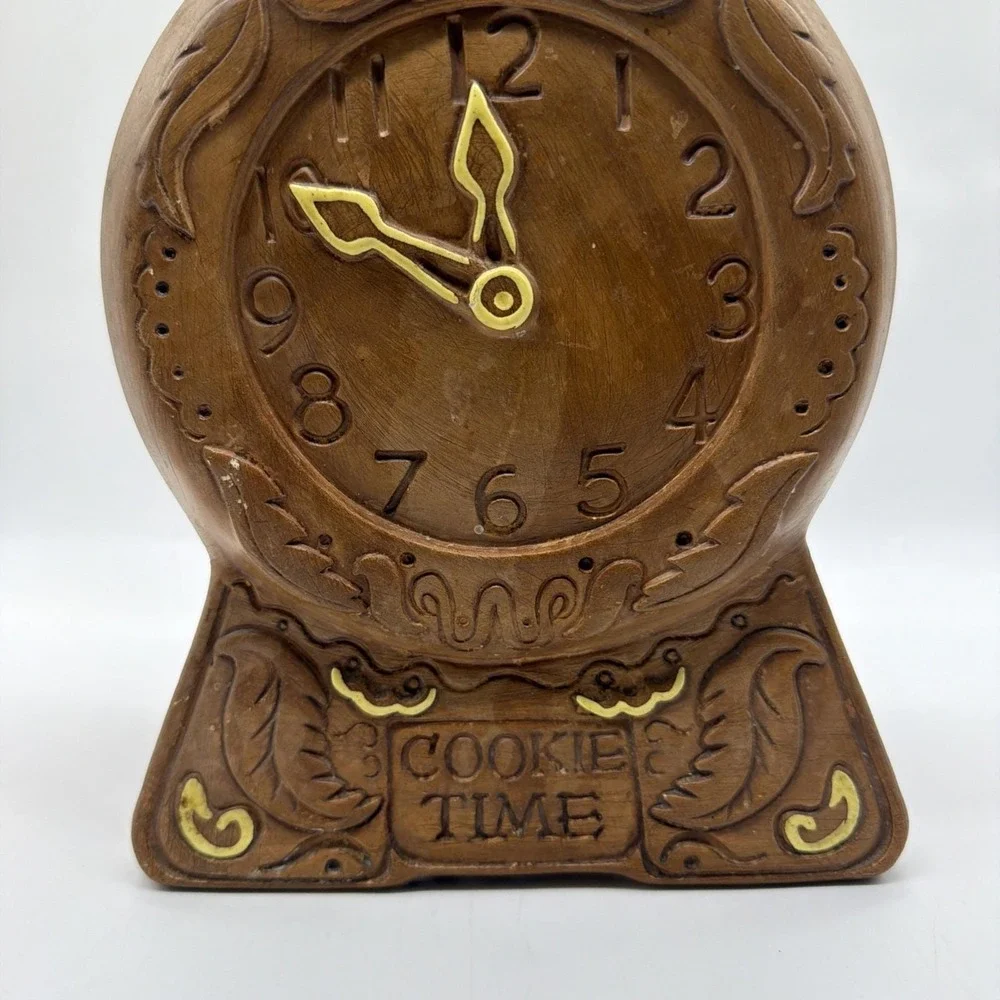 Vintage 1960 Brown Twin Winton Cookie Time Mouse Clock Ceramic Cookie Jar 14